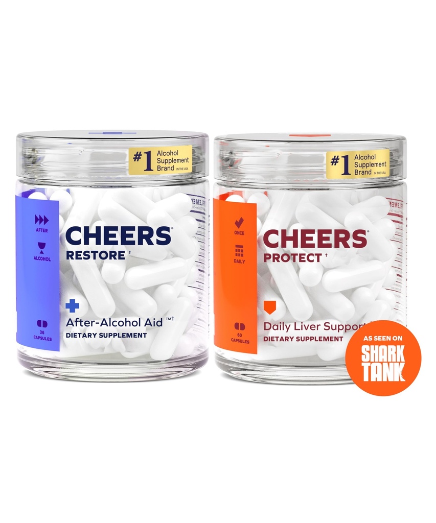 Cheers Liver Combo Com4; Restore + Protection 124; Dukung Liver Anda & Feel Better After DH4; DHM, L-Cysteine, Milk Thistle, Prickly Pear, B-Viamins 124; 12 Doses Reserve, 30 Doses Melindunginya 124; Suplemen