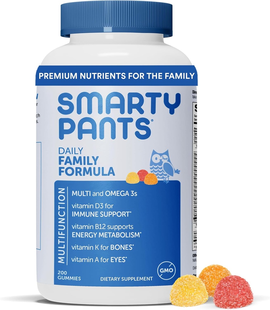 SmartyPants Multivitamin for Men, Women & Children: Vitamin Gumies with Omega 3 Fish Oil (EPA / DHA), Methylfolat, Vitamin D3, C, Vitamin B12, B6, Vitamin A, K & Zinc, 200 Count (30 Hari Supply)