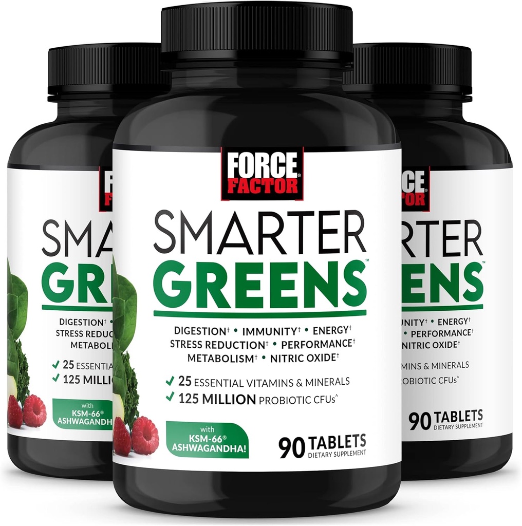 FORCE FacTOR Smarter Greens Tablet, 3- Pack, Greens Suplement dengan 25 + Superfood dan Antioksidants untuk Impreve Dibuble, Reduce Stress, Strengthen kekebalan, dan Dukung Metabolisme, 270 Tablet