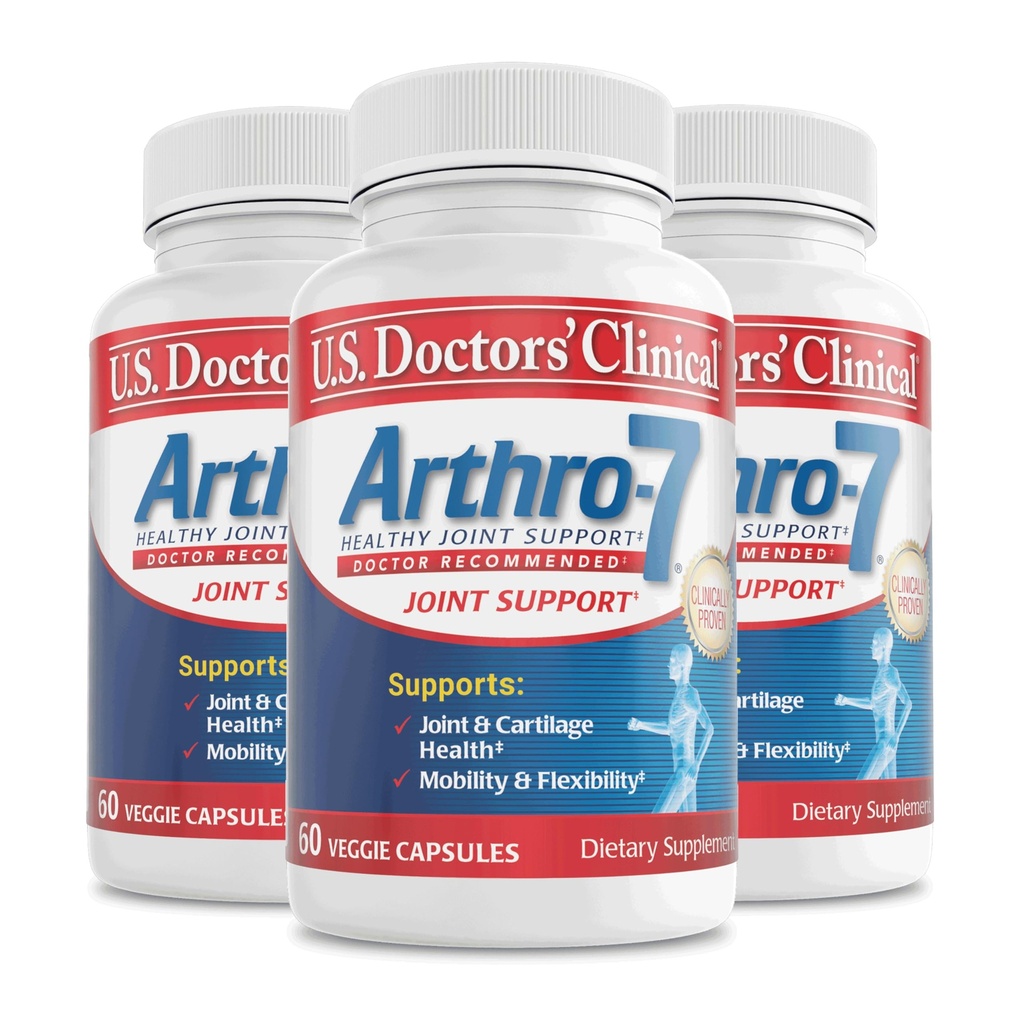 U. S. Doctors 'Clinical Arthro-7 - Clinical Proven Joint Complex with Turmeric, Collagen, Bromelain for Fleksibility, Mobility, & Strong Cartilage - 180 Capsules (3 Botles) - 45 / 90- Day Suppply