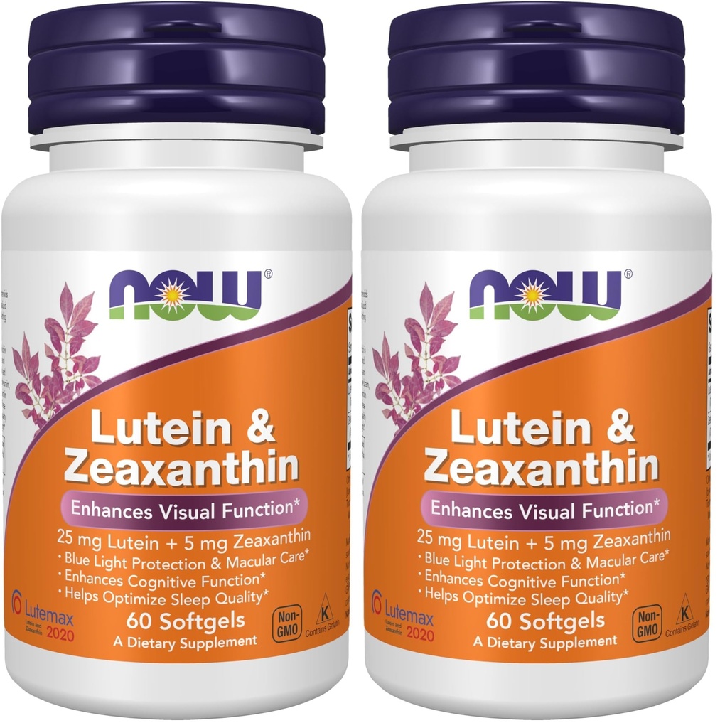 Suplemen NOW, Lutein & lexanthin dengan 25 mg Lutein dan 5 mg voxanthin, 60 Softgels (Paket 2)