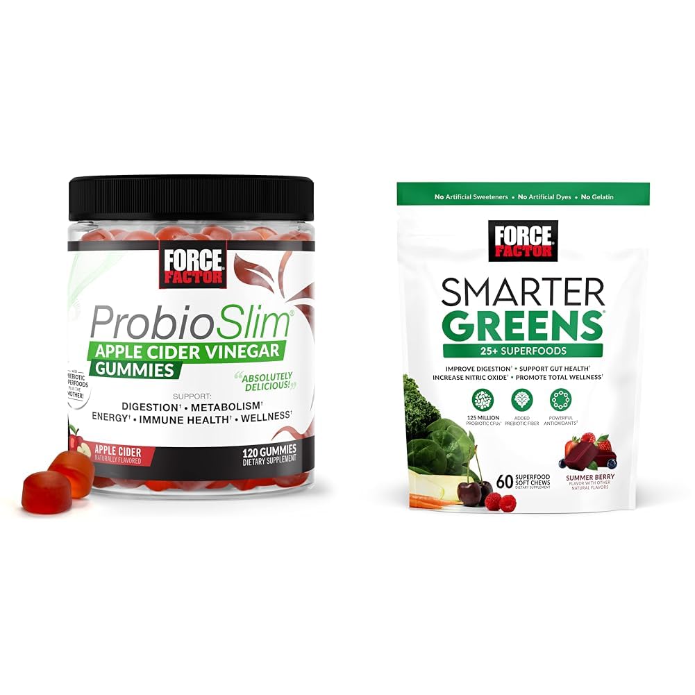 Force Factor ProbioSlim Apple Cider Vinegar Gummies with Organic, LactoSpore & Smarter Greens Superfood Chews, Greens and Superfood with Propocures, Antioksidant