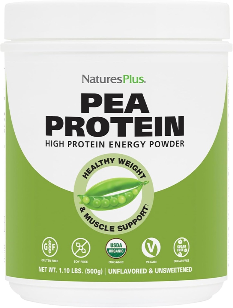Natuture Plus Organik Pea Protein - 1.1 Lbs, Vegan Powder minuman - Powder Protein Tinggi, Hunger Suppresant, Muscle Builder, Promotes Heart Health - Non-GMO, Vegetarian, Gluten- Bebas - 25 Hamba