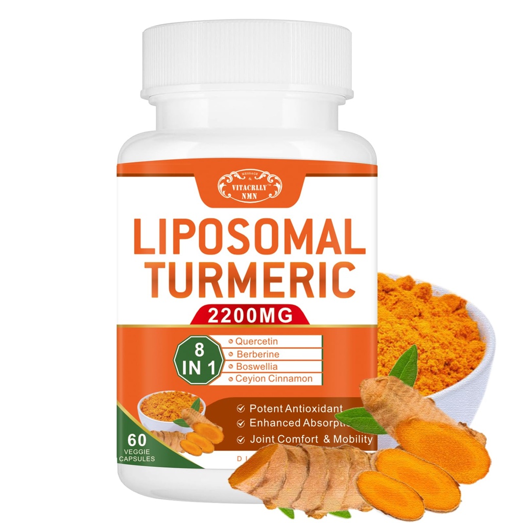 2200mg Lipomal Curcumin Suplemen Turmeric dengan Black Pepper & Ginger Enhanced Absorpsi - 95% Kurcumin Extract untuk Dukungan Gabungan 60 Kapsul