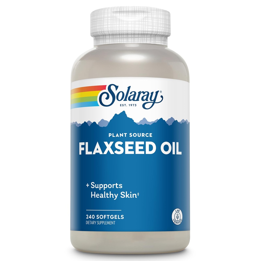 SOLARAY Flaxseed Oil 3000 mg dengan Omega 3 6 9, Flax Benih Softgels untuk Kesehatan Skin, Triple Omega Suplement, Non-GMO, Gluten Free, Lab Verifikasi - 60-Day - 80 Pelayan, 240 Softgels