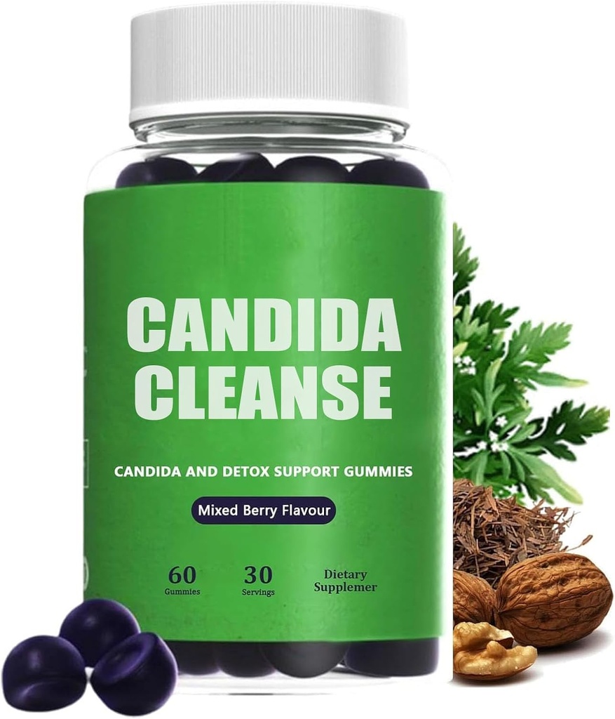 Candida Cleanse, Candida dan Detox Dukung Gummies, 10-in- 1 Advanced Formula dengan Black Walnut, PAU D 'Arco & Wormwood, Non-GMO 60 Gummies