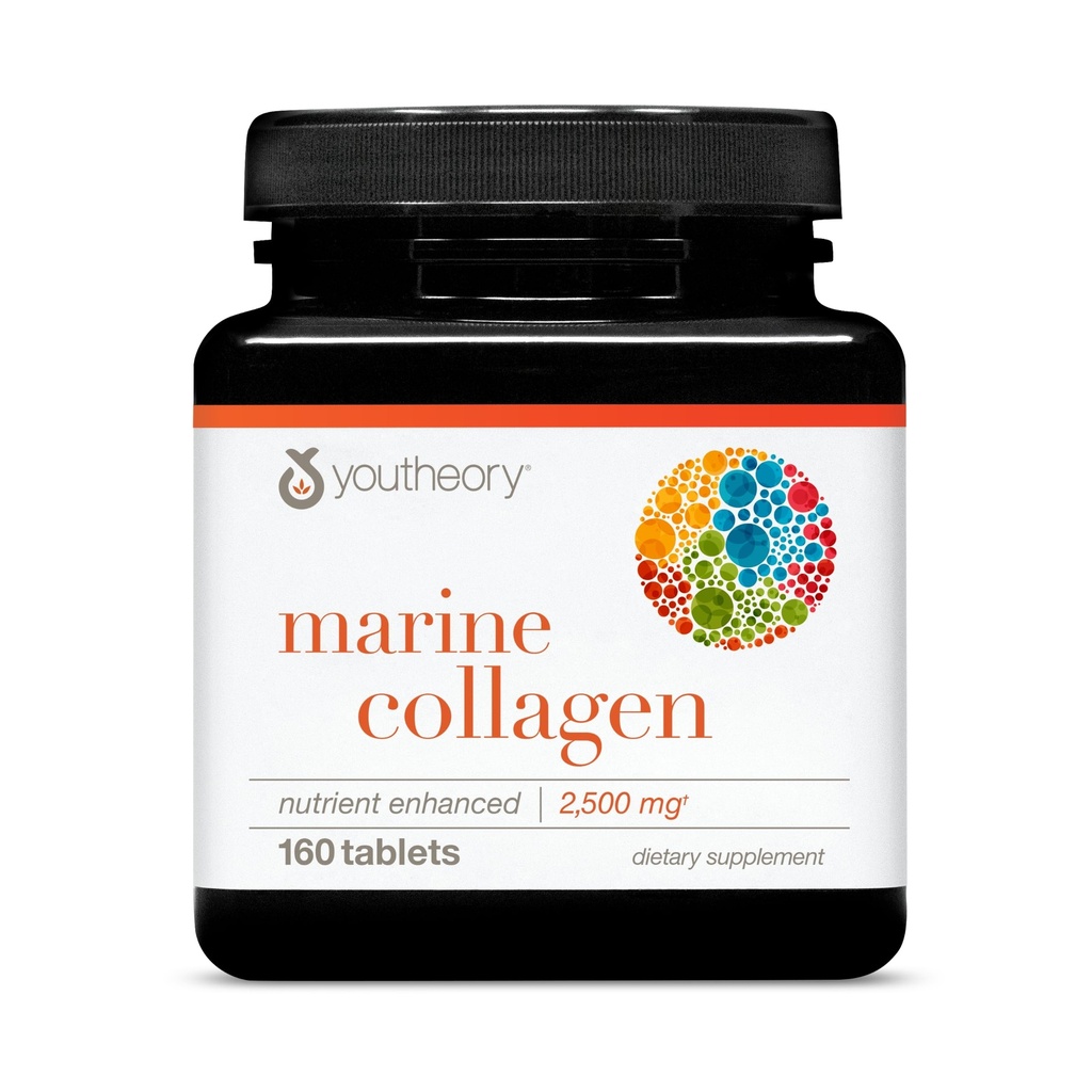 Youtheory Marine Collagen - 2.500 mg - Support Joint, Nail, Hair, Skin, Bone & Muscle Health * - with Amino Accids, Minemens & Vitamin C, A, E, B6 & B12- 160 Tablet (32- Day Supply)