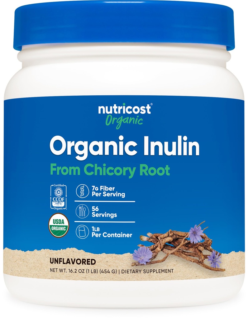 Nutricost Organic Inulin Powder 1LB (454 Grams) 7 Grams of Fiber Per Serving - dari Chicory Root - Sertifikasi Organik USDA