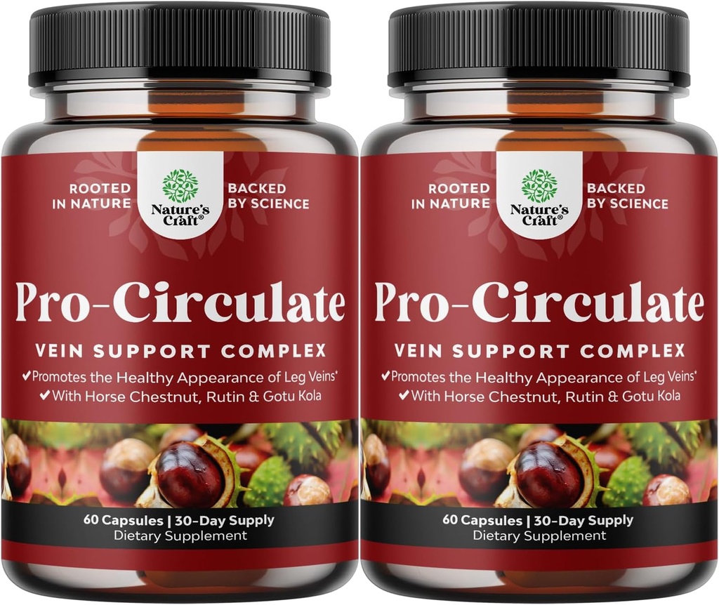 Pendukung Vein Leg dan Veins - Tambahan Sirkulasi Tubuh Penuh untuk Spider & Varicose Veins dan Improvised dengan Ekstrak Horse Chestnut & Flavonoid - Vegan Nonoid Mini Caps (2 Bulan)