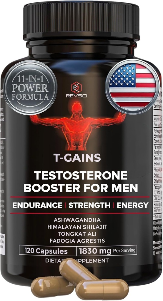 Anbolic Booster & Muscle Builder, T-GAINS Testosteron Suplemen untuk Pria, TRT Test Booster & Estrogen Blocker, Suplemen HGH - Tongkat Ali Fadogia Agrestis untuk Pertumbuhan Otot, 120 Caps