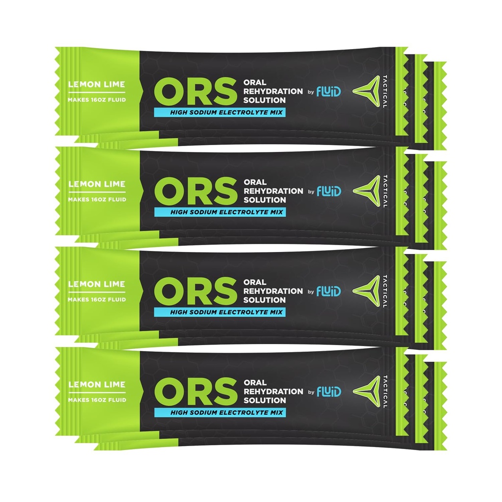Solusinya Fluid Tactical - ORS (Oral Rehydration Solution), Reover Faster, Extreme Dehydration Electrolites, 12pack (Lemon Lime)