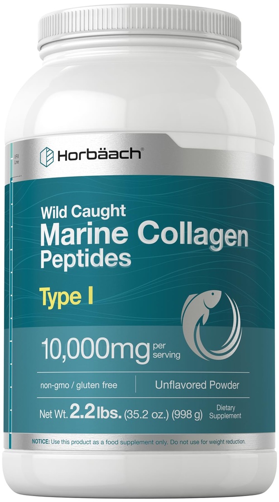 Horbäach Marine Collagen Powder 2.2 lbs 124; Hydrolyzed Collagen Peptides 124; Unflafeted 12.4; Keto, Paleo, Non- GMO, Gluten Free Supplemen