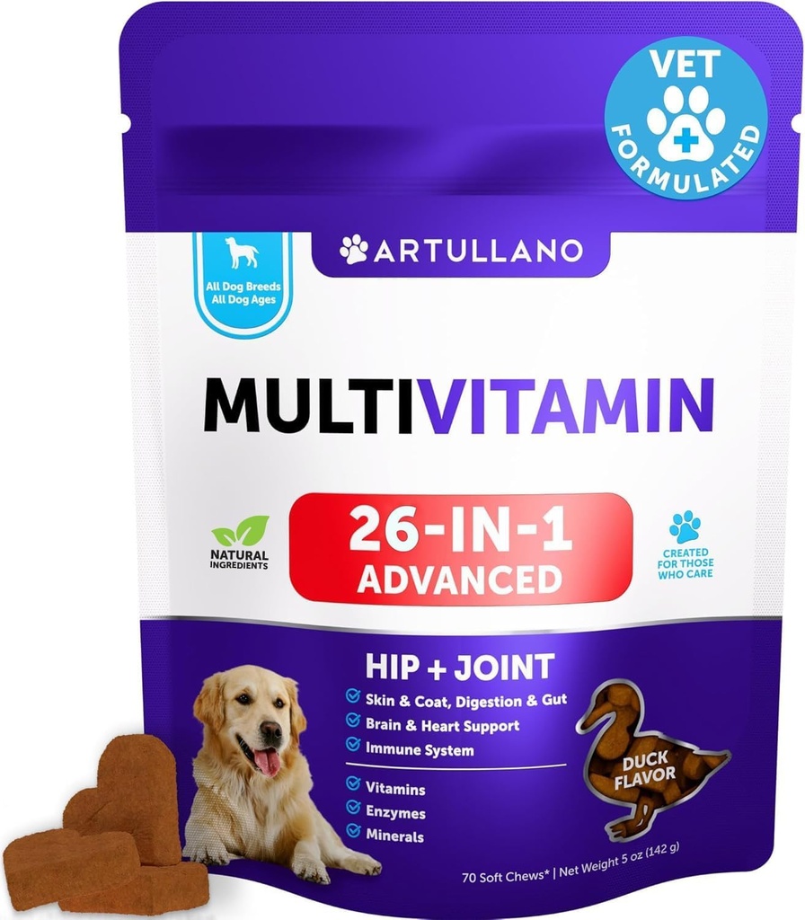 20 pada 1 Dog Multivitamin dengan Glucosamin - Vitamin dan Suplemen Anjing Terchewable Dog dan Suply - Senior & Puppy Multivitamin Chews untuk Pet Hip & Joint, Imunity, Mobilitas, Skin, Divalry - 70 Soft Treats