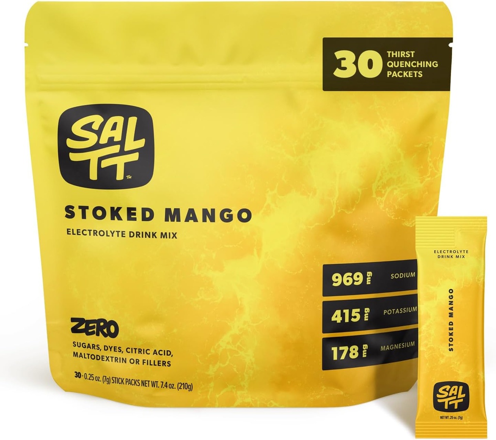SallTT Electrolytes Powder Flavored Drink Mix - Stoked Mangga - 30 Paket Hidration - Magnesium, Potasium, Sodium, Trace Minecure - Zero Sugar & Gluten Free - Travel Essensial