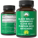 Wormwood Black Walnut Clove Cleanse untuk Manusia. Detoksin eliminasi + Intestinal Mendukung Tambahan Kapsul untuk Dewasa dan Anak-anak. Pil Artichoke dan Pumpkin Benih untuk Manfaat Tambahan