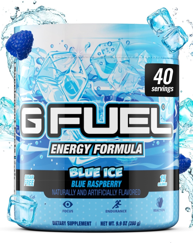 GGFuel Blue Energy Chowder, Pra Workout Caffein Mix untuk Gaming, Sugar Free Focus Amino, Vitamin + Antioksidants, 9.9oz (Bra Raspberry, 40 Pelayan)