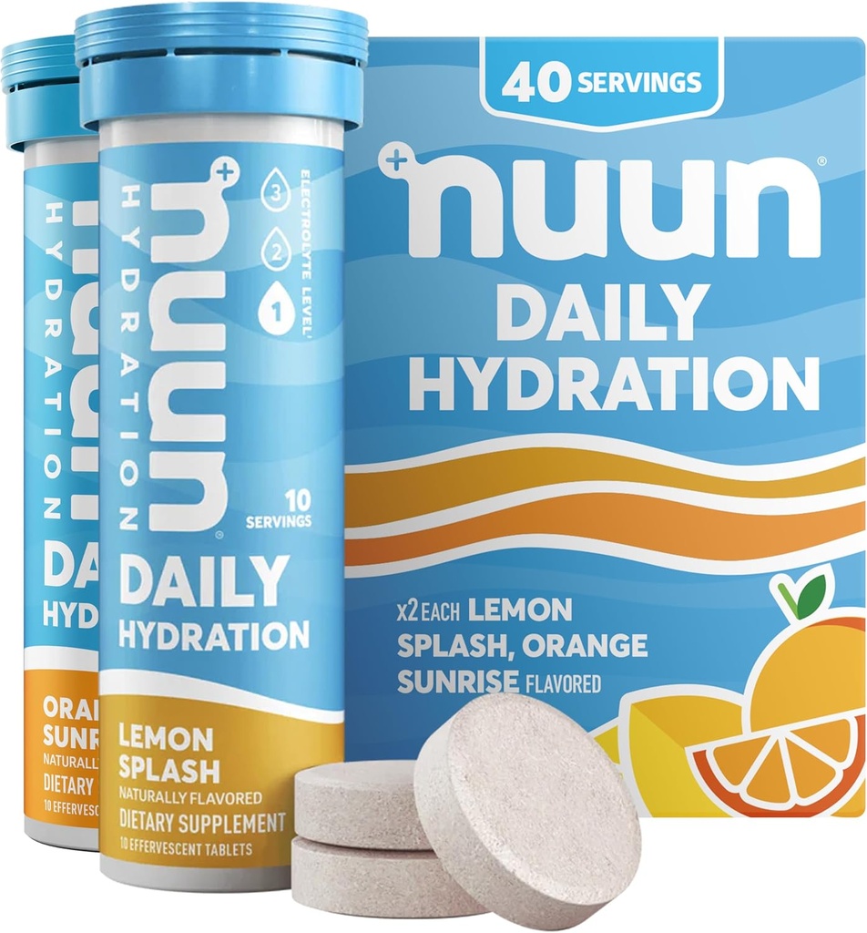 Nuun Daily Electrolite Tablet with Magnesium, Calcium, Potasium, Chloride & Sodium, Gluten Free, Sugar Free, & Vegan, Mixed Citrus Flavor, 4 Pack (40 Servings Total)