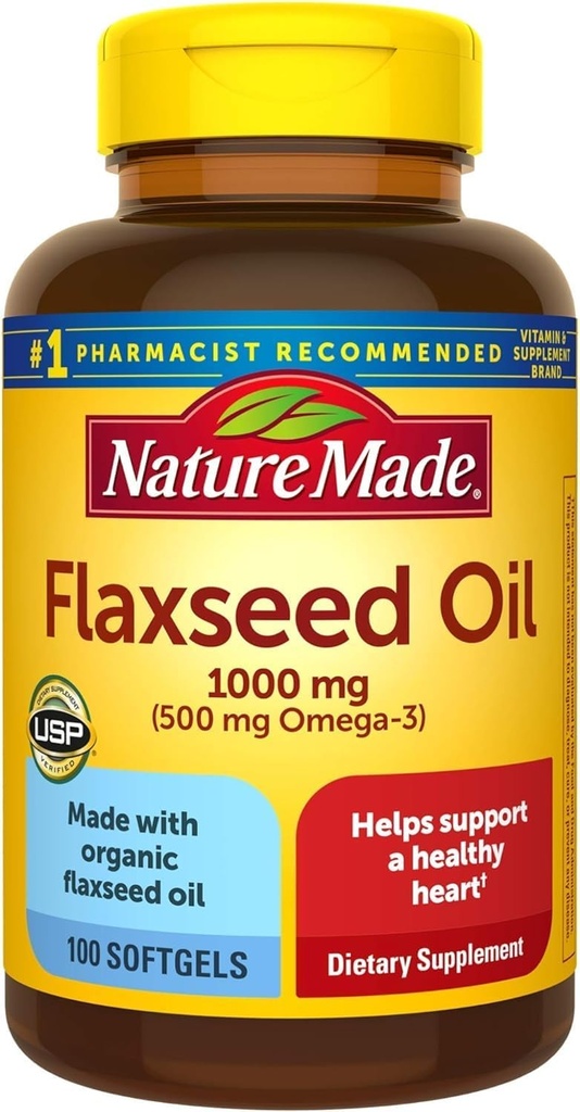 Nature made Flaxseed Oil 1000 mg, Fish Free Omega 3 Suplemen Dietary for Heart Health Suftgels, 100 Day Supply