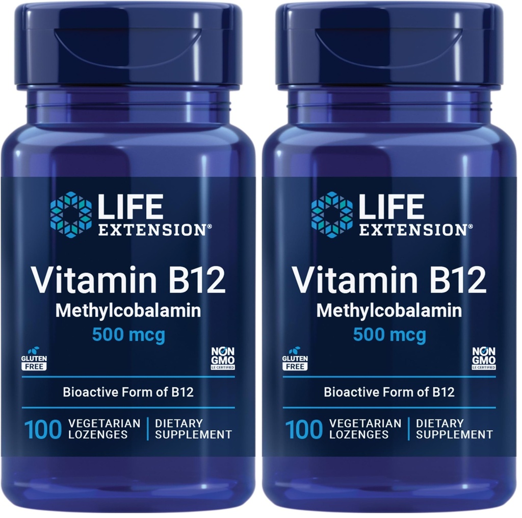 Ekstensi Hidup Vitamin B12 Methylcobalamin 500mcg - Vitamin B12 Tambahan untuk Umum Energi dan Kesehatan Otak - Sugar Free Vegetarian Lozenges Dissolve dalam Mulut Anda - Sekali Harian-100 Count