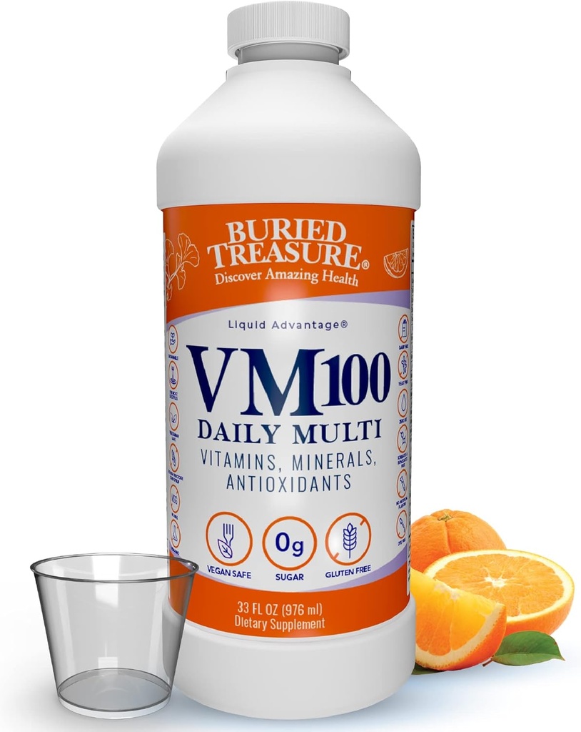 Treasure VM100 Harian Multi - 32 Pelayan, Limid Vitamin Tambahan Mineral dengan Dose Cup