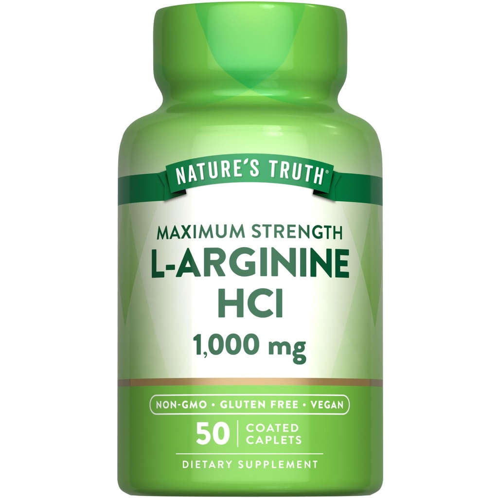 Nature 's Truth L-Arginine HCL 10000mg 124; 50 Caplets 124; EsculAmino Amino Tambahan Amino 14; Vegan, Non-GMO & Gluten Free Suplemen