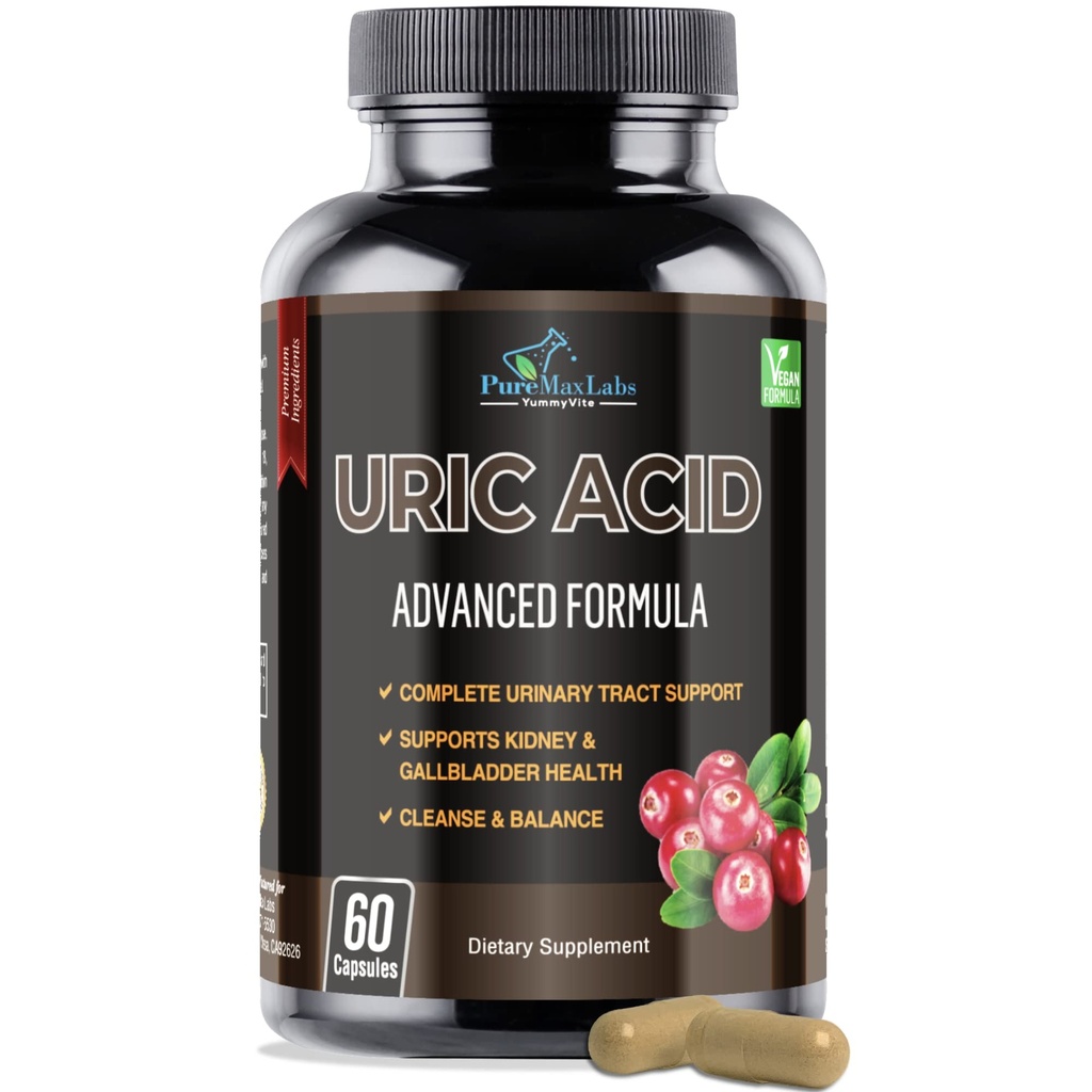 Uric Acid Advanced Formula - Kidney, Liver, Gallbreeze, Urinary Trakte Cleanse dengan Cranberry, Chanca Piedra, Tart Cherry, Milk Thistle dan Bromelain 60 Capsules