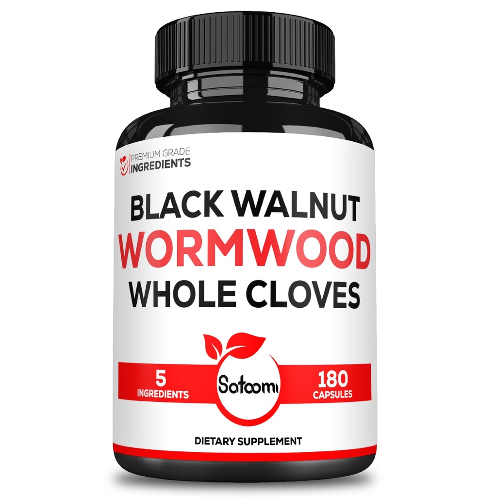 Satoomi 5 dalam 1 Wormwood Capsules Suplement - Diekstrak dari Black Walnut, Whole Cloves, Turmeric dan Berberine HCI - Sistem & Distolve Kesehatan - 180 Count -90 Hari Suppply