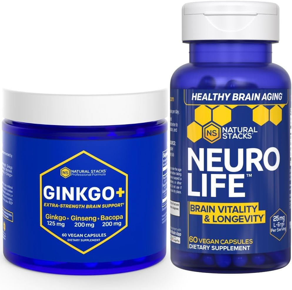 STACKS NATURAL Ginkgo Biloba + NeuroLife Pasokan Bundle - Mental Performance & Brain LongSam * - 120 Total Kapsul