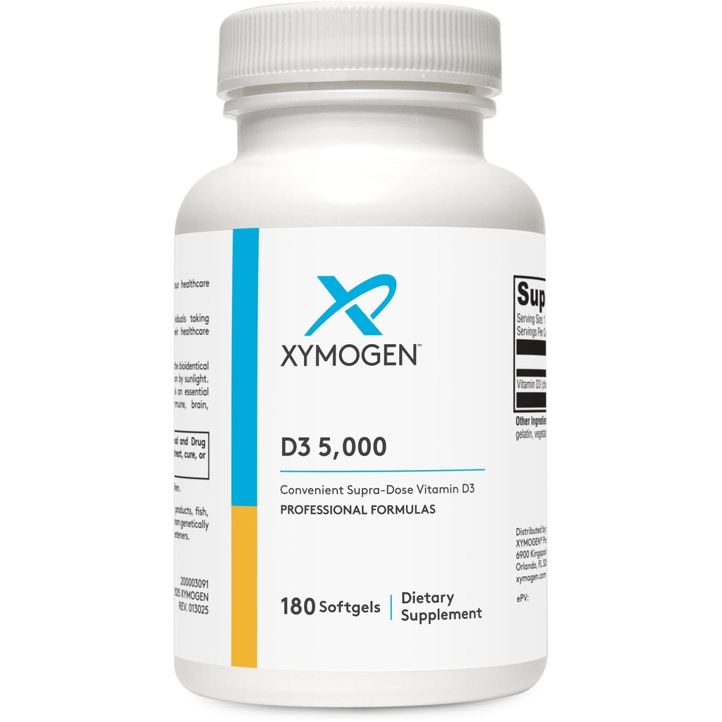 XYMOGEN D3 5000 - Biovailable Vitamin D3 5000 IU (125 mcg) - Potency Vitamin D Suplemen Tinggi untuk mendukung Kesehatan Ammune, Kesehatan Tulang + Heart (180 Softgels)