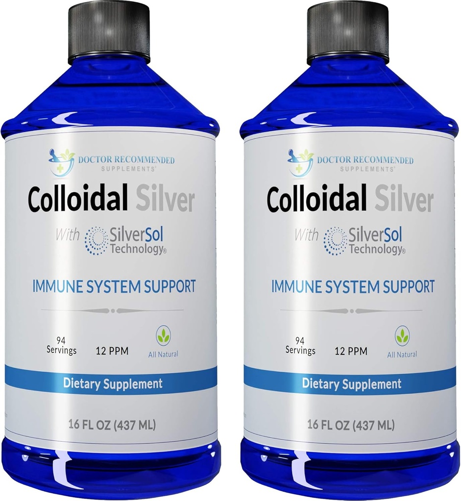 Liquid Perak Colloidal - 12 PPM Premium Silver Solution, 60 MCG Per Serving, All Natural, Vegan Immune System Support, Ionic Silver Water Daily Mineral Supplemen (2-16 Fl oz Bottles)