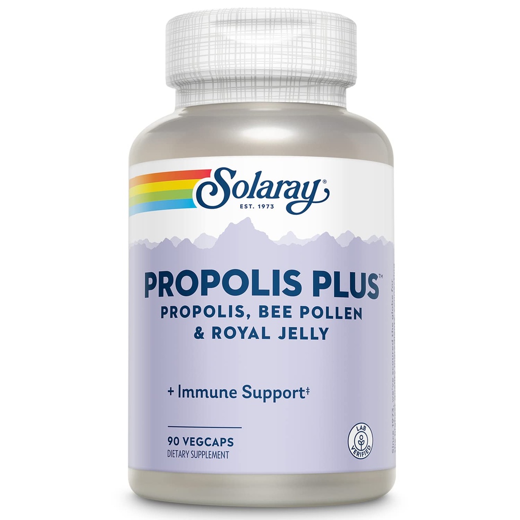 Propolis SOLARAY Plus 144; Healthy Ammune System Dukungan dengan Propolis, Bee Pollen & Royal Jelly 126; 90 Veval Caps