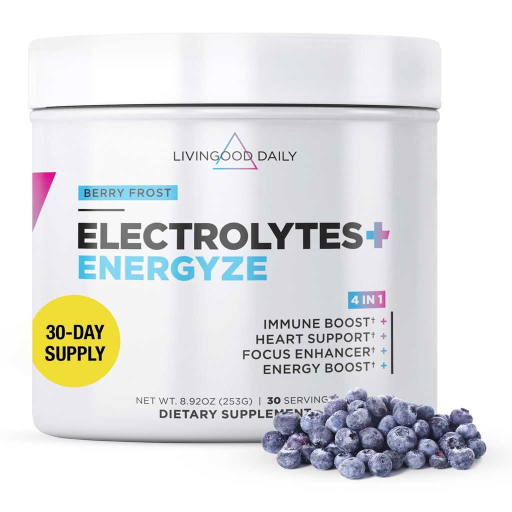 Livingood Daily Electrolytes Powder, Electrolytes Hydration Drind Mix with Vitamin C, Magnesium, Taurine & Sea Salt, Electrolite Supplemen Energi & Hydration, Keto, Berry Frost Flavor, 30 Srvgs