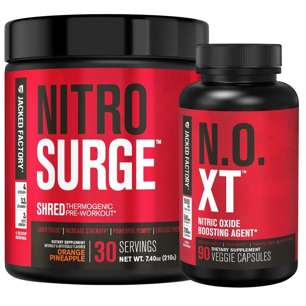 Jacked Factory Nitrospush Shred Thermogenic Pre- Workout di Orange Pineapple & N.O. XT Nitric Oxide Booster untuk Pria & Perempuan