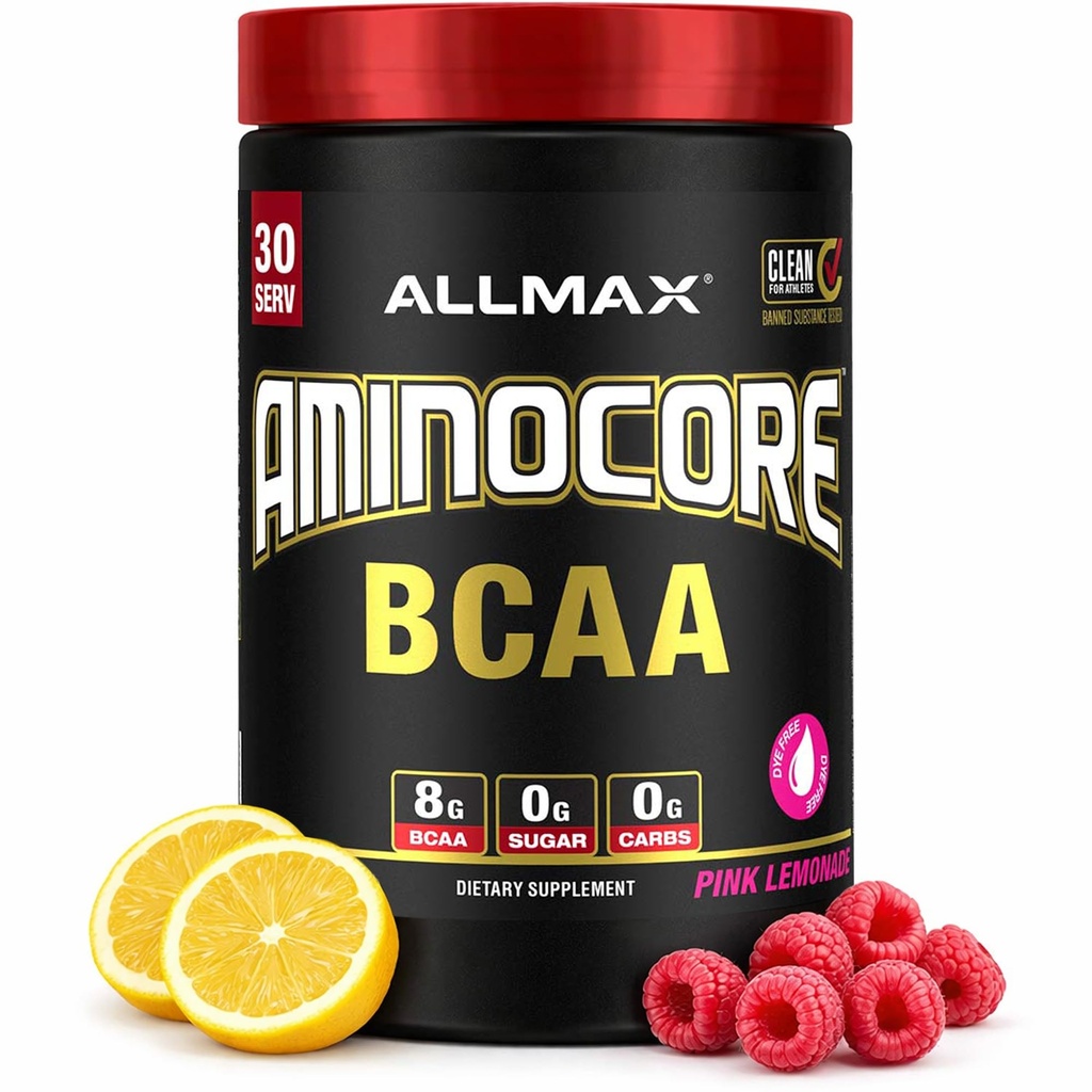 LLMAX NUtrition AMINOCORE BCAA - 8G BCAAS - 100% Cabang Murni Berrantai Amino Acids - Gluten Bebas - Pink Lemonade - 315 Gram