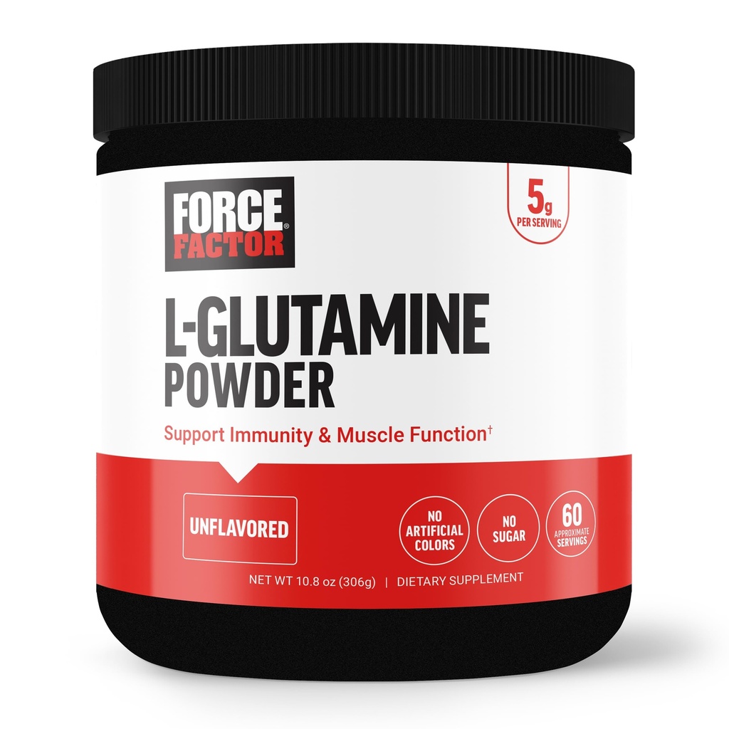 FORCE FacTOR L- Glutamine Powder for Post Workout, Muscle Recovery, Healthy Muscle Fungsi, dan kekebalan, 5000mg / 5g Glutamine Supplemen, Vegan, Non-GMO, 60