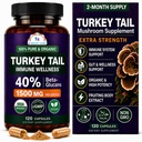 CANCER SCIENCES Turkey Tail Wellness Mushroom Supplement, USDA Certified Organic Extract 1.500 mg, High Potency 40% Beta- Glulans, Gut & Imune Dupport, Natural Digetives, 120 Capsules