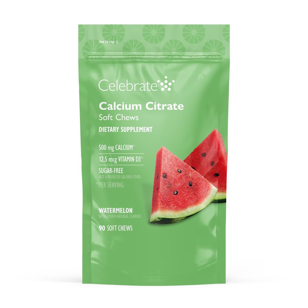 Merayakan Vitamin Baritric 500mg Calcium Citrate Soft Chews dengan 500 IU Vitamin D3 - Esculity for Gastric Bypass Patients & Bone Health - Sugar & Gluten Free, Melon (90 Chews)
