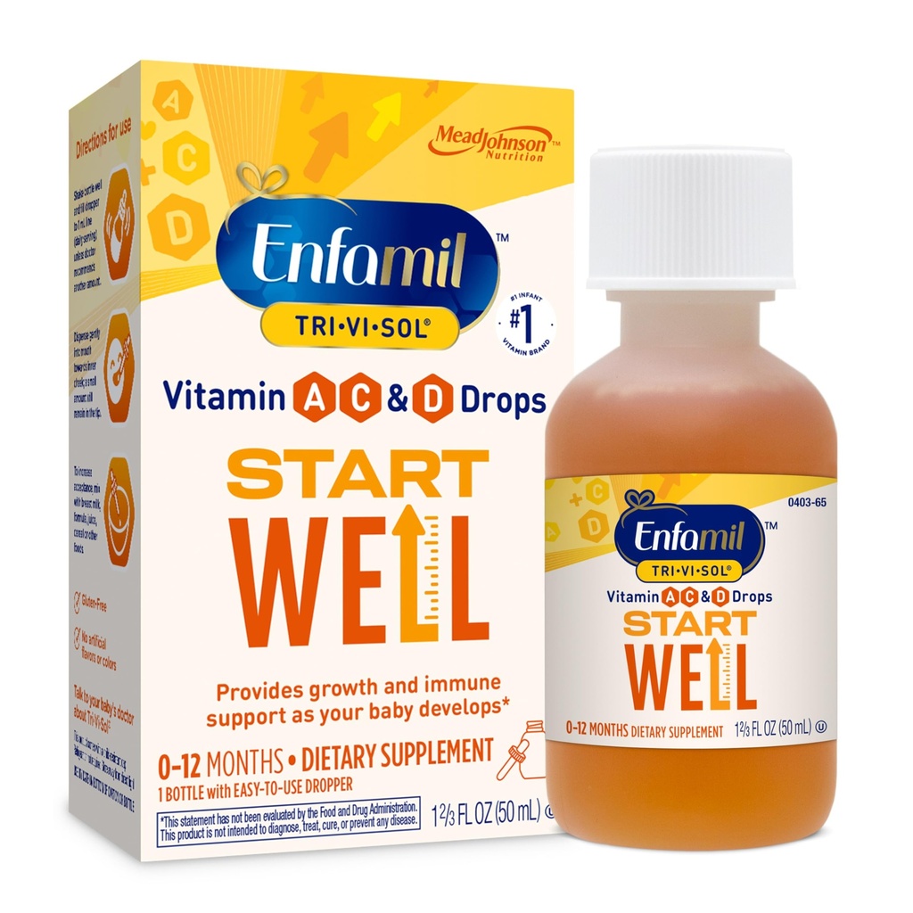 Enfamilil Tri- Vi- Sol Infant Multivitamin Drops, Supports Growth & Ammune Health for Baby, 50mL Bottle Care