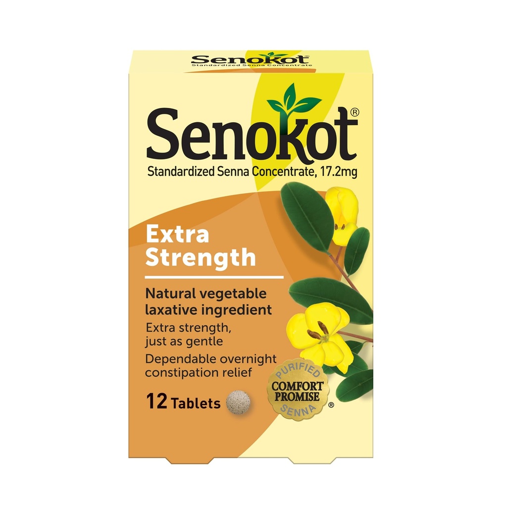 Senokot Ekstra Kekuatan Natural Vegetable Laxative Ingredient Tablet, Senna Konsentrat, Kekuatan ganda untuk Gentle, Bantuan Dalam Malam Dari Konstitasi Pekerjaan, 12 ct