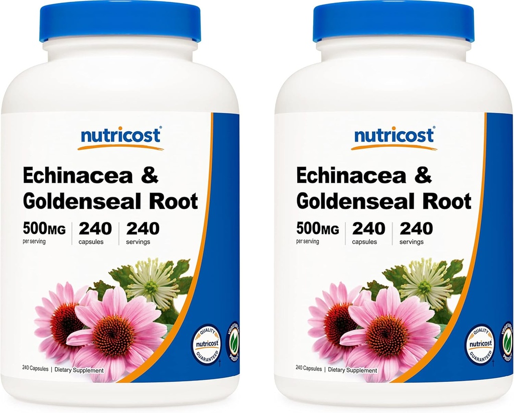 Echinacea & Goldenseal Root, 500mg, 240 Capsules (2 Botol) - Veggie Caps, Non GMO, Gluten Bebas
