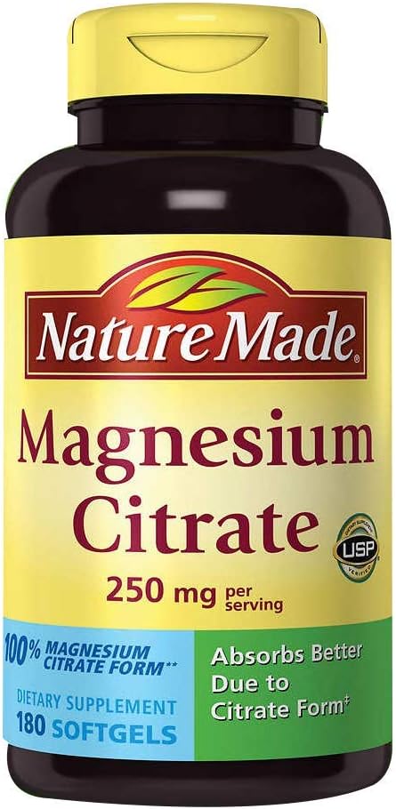 Nature Made Magnesium Citrate 250 mg Dietary Supplemen (Netcount 180 Soft Gels), 180Count