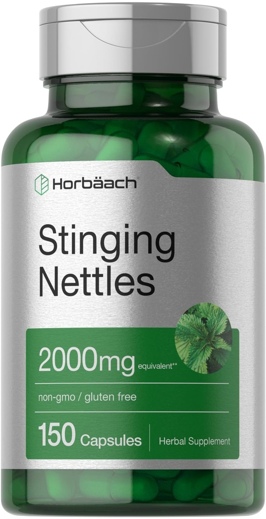 Horbäach Stinging Nettle Capsules 2000mg 124; 150 Count 124; Herbal Leaf Extract Supplement 126; Non-GMO, Gluten Free