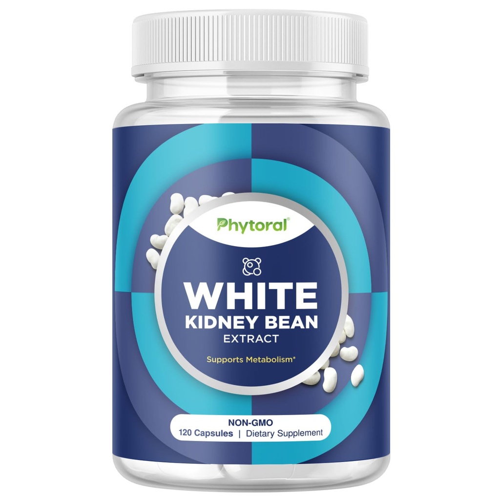 Phytoral White Ginney Bean Extract Carb Blocker - White Ginney Beans Suplement for Metabolism Boost & Ease Calories from Starchy Food - Carb Control Suplemen - 120 Capsules