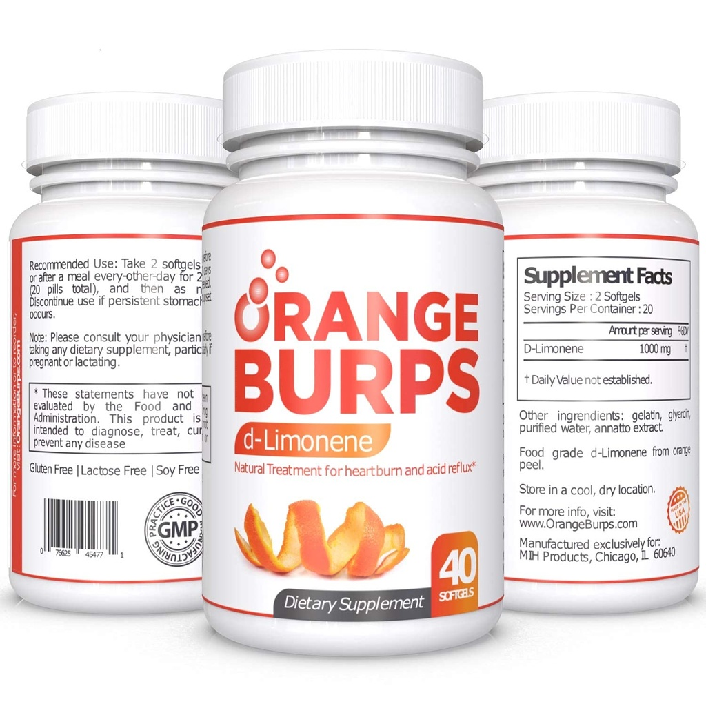 Orange Burps 14; D-Limonene Suplemen - Acid Reducer (Antax for Acid Reflux), Relief Heartburn, GERD Relief, and Inditraffic Relief 124; Orange Peel Extract for Health and Wellness (1,000 mg, Paket 3)