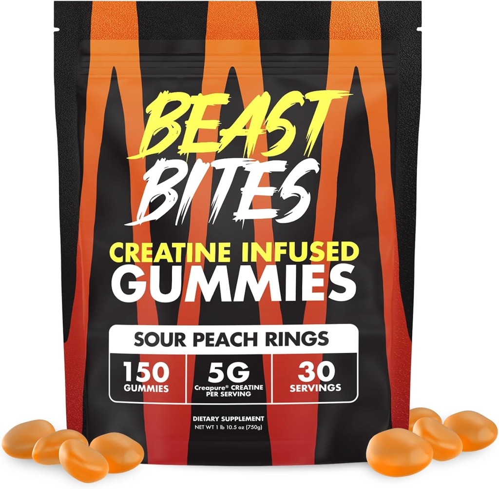 Beast BITES - Creatine Infused Gummies - 5g Creapure Creaptine Monohydrate Per Serving - NSF Bersertifikat untuk Sport - 30 Hamba