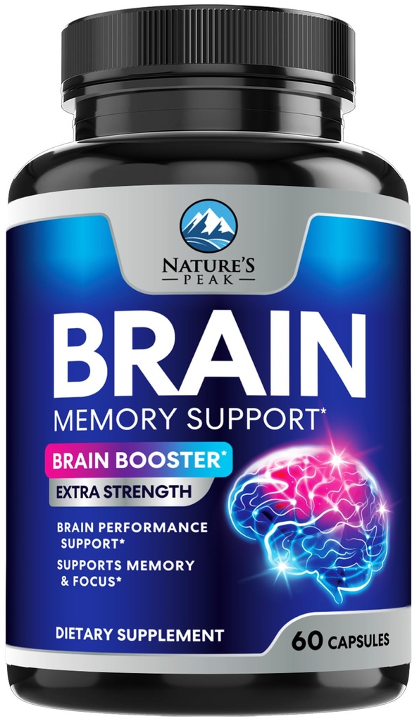 Tambahan Memori Otak Pil - 3X Kekuatan Nootropics untuk Konsentrasi, Kejelasan & Fokus Dukungan - Otak Kognitif Vitamin dengan Bacopa, Phoshatidyserine & DMAE, Brain Booster, 60 Capsules