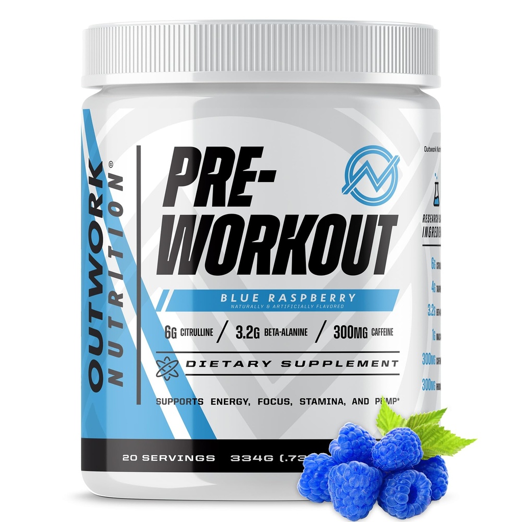 Pemanaman Nootropic Pre Workout Without Creatine, Pre-Workout Powder with Taurine Rhodiola Citrulline Malate Beta Alanine Caffeine (Blue Raspberry)