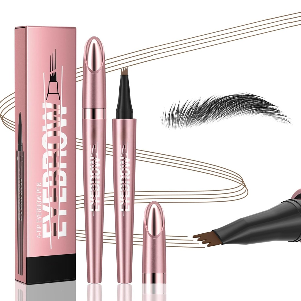Q708 3D Microblading Eyebrow Pencil, Waterproof, 4- Tipped, Long- Lasting, Micro-Fork Applicator untuk Natural Brows, All Skin Tones (2 # Dark Brown)
