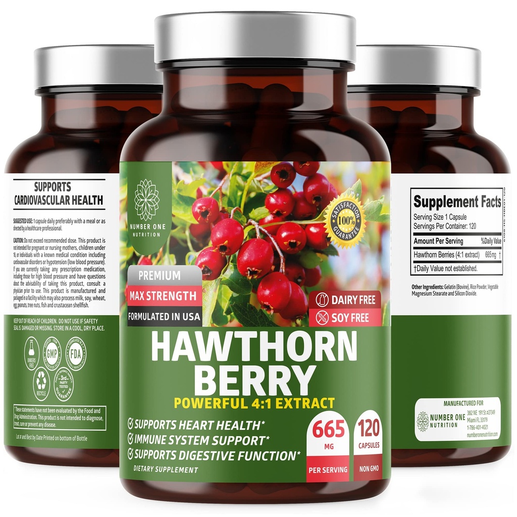 N1N Premium Hawthorn Berry Capsules [Max Strength, 2660mg] All Natural Hawthorn Extract Supplemen untuk mendukung kekebalan, 120 Caps