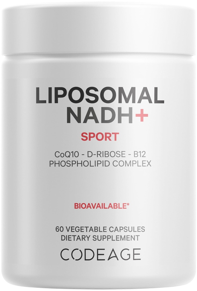 Codeage Lipomal NADH + Tambahan - NADH, Vitamin B12, D-Ribose sebagai Bioenergy Ribose, CoQ10-2-Bulan Suppply - Lipomal Pengiriman - Ninamide Adenine Dinucleotide Pills - Non-GMO - 60 Capsules